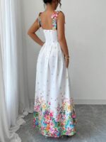 Rochie Lunga Leiria Alba cu print Floral Multicolor - imagine 2