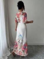 Rochie Lunga Zenya Alba cu Print Multicolor - imagine 2