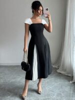 Rochie Midi Omaya Neagra cu Alb - imagine 3