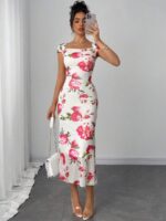 Rochie Midi Bertha Alba cu Print Floral Roz