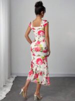 Rochie Midi Bertha Alba cu Print Floral Roz - imagine 2