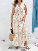 Rochie Lunga Ronda Alba cu Print Floral - Marimi Mari - imagine 3