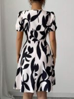 Rochie Scurta Zoe Crem cu Print Negru - imagine 2