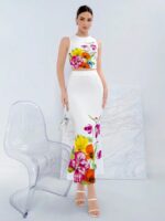 Compleu cu Fusta Giulia Alb cu Print Floral Multicolor