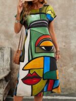 Rochie Midi Amara cu Print Geometric Multicolor