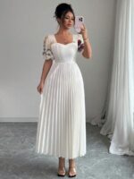 Rochie Lunga Monika Alba Plisata - imagine 3