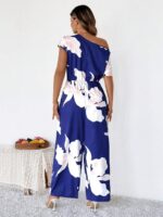 Salopeta Lunga Manfred Bleumarin cu Print Floral Crem - Marimi Mari - imagine 2