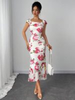 Rochie Midi Bertha Alba cu Print Floral Roz - imagine 3