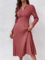 Rochie Midi Leslie Roz Inchis cu Pliuri - imagine 3