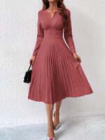 Rochie Midi Leslie Roz Inchis cu Pliuri