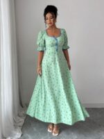 Rochie Lunga North Vernil cu Print Albastru - imagine 3