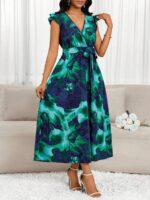 Rochie Midi Selma Bleumarin cu Print Turcoaz - imagine 3