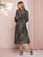 Rochie Midi Vegas Gri cu Print Leopard - imagine 2