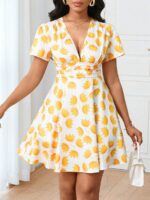 Rochie Scurta Mator Alba cu Frunze Galbene - imagine 3