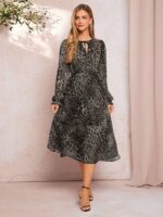 Rochie Midi Vegas Gri cu Print Leopard - imagine 3