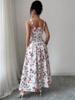 Rochie Lunga Sika Alba cu Print Rosu - imagine 2