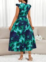 Rochie Midi Selma Bleumarin cu Print Turcoaz - imagine 2