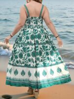 Rochie Lunga Misha Alba cu Print Verde  - Marimi Mari - imagine 2