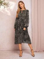 Rochie Midi Vegas Gri cu Print Leopard