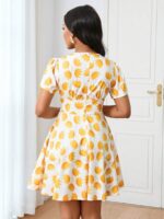 Rochie Scurta Mator Alba cu Frunze Galbene - imagine 2