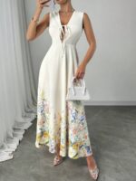 Rochie Lunga Haney Alba cu Print Floral