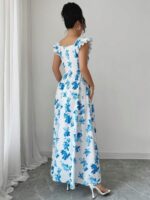 Rochie Lunga Ava Alba cu Print Albastru - imagine 2