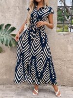 Rochie Lunga Gerdie Bleumarin cu Print Crem