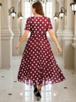 Rochie Midi Ella Grena cu Buline Albe - Marimi Mari - imagine 2