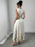 Rochie Lunga Haney Alba cu Print Floral - imagine 2