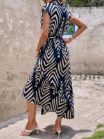 Rochie Lunga Gerdie Bleumarin cu Print Crem - imagine 2