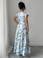 Rochie Lunga Deea Alba cu Print Bleu - imagine 2