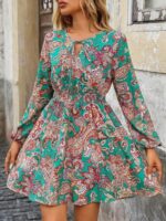 Rochie Scurta Martha Verde cu Print Bej
