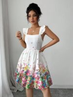 Rochie Scurta Eoin Alba cu Print Floral Multicolor