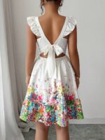 Rochie Scurta Eoin Alba cu Print Floral Multicolor - imagine 2