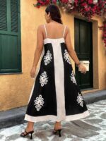 Rochie Lunga Dorina Neagra cu Print Alb - Marimi Mari - imagine 2