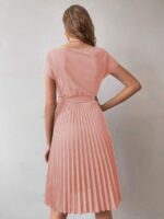 Rochie Scurta Hiba Roz cu Pliuri - imagine 2
