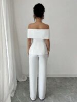 Compleu Bibiana Alb format din Top si Pantalon - imagine 2