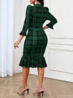 Rochie Midi Aniss Verde cu Patratele Negre - imagine 2