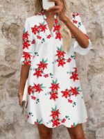 Rochie Scurta Verona Alba cu Print Floral Rosu - imagine 3