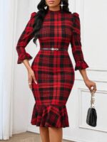Rochie Midi Brida Rosie cu Patratele Negre