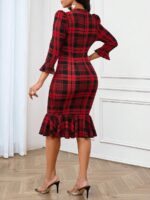 Rochie Midi Brida Rosie cu Patratele Negre - imagine 2