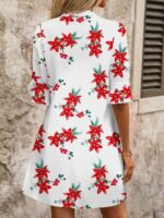 Rochie Scurta Verona Alba cu Print Floral Rosu - imagine 2