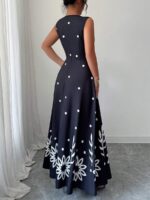 Rochie Lunga Jocel Neagra cu Print Alb - imagine 3