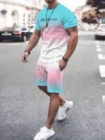 Compleu Barbati Cristian format din Tricou si Pantalon Albastru in Degrade