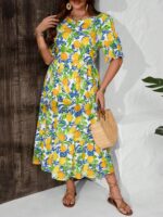 Rochie Midi Julieta Alba cu Print Lamai - Marimi Mari