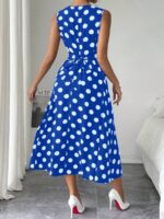 Rochie Midi Lusie Albastra cu Buline Albe - imagine 2