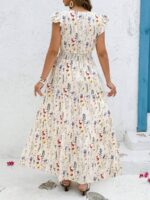 Rochie Lunga Ronda Alba cu Print Floral - Marimi Mari - imagine 2