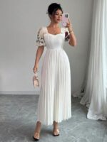 Rochie Lunga Monika Alba Plisata