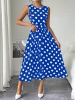 Rochie Midi Lusie Albastra cu Buline Albe