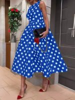 Rochie Midi Lusie Albastra cu Buline Albe - imagine 4